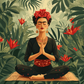 Toile artistique Frida Kahlo, détail floral tropical, énergie zen de méditation, style intérieur vibrant