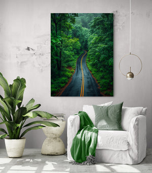 Forest path canvas, serene living room decor, nature ambiance