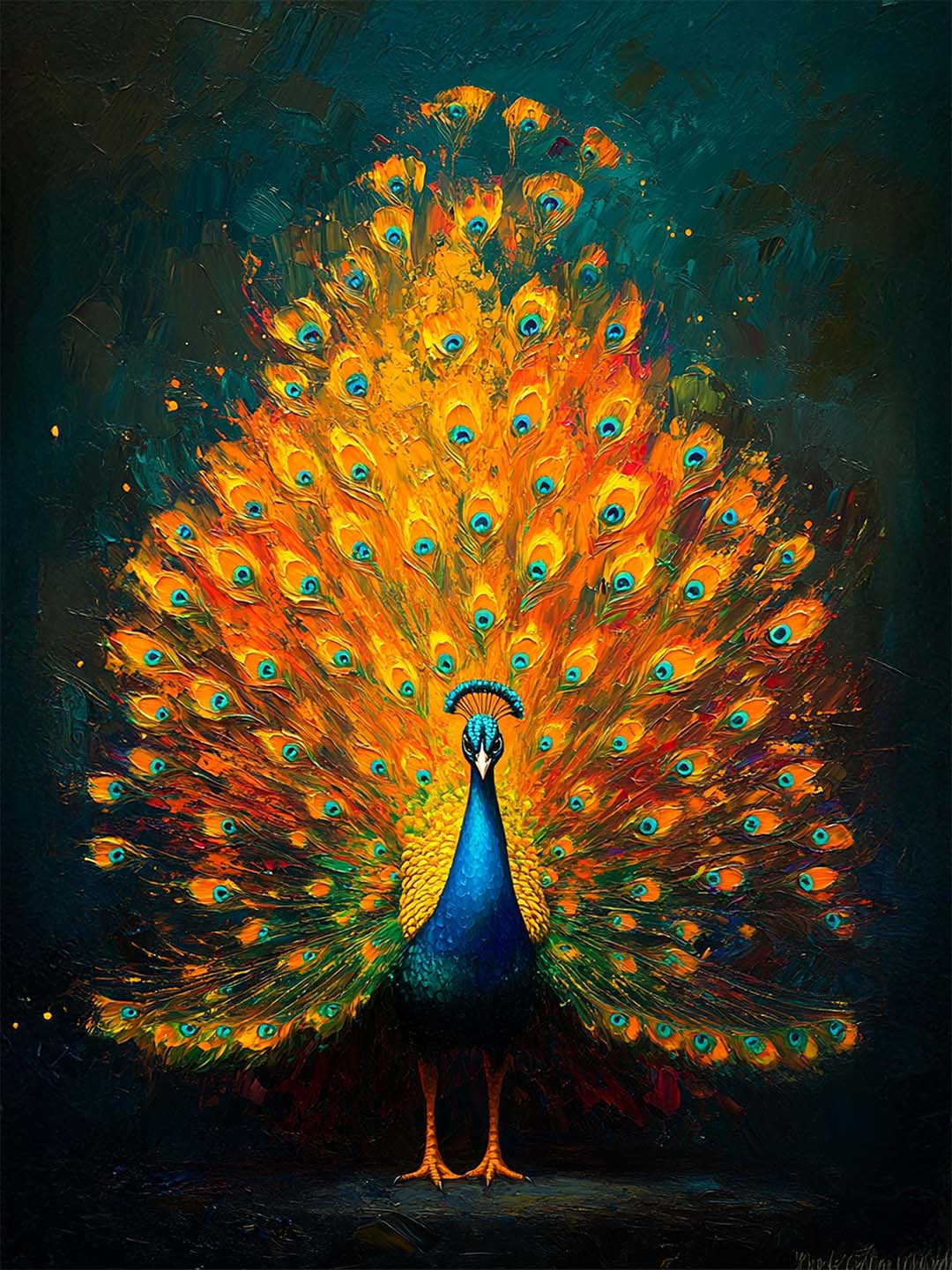 Large Royal Peacock Wall Art - Vibrant Gold & Blue Plumage