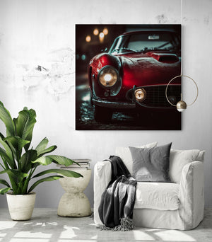 Living room art: Vintage red Ferrari, timeless luxury.