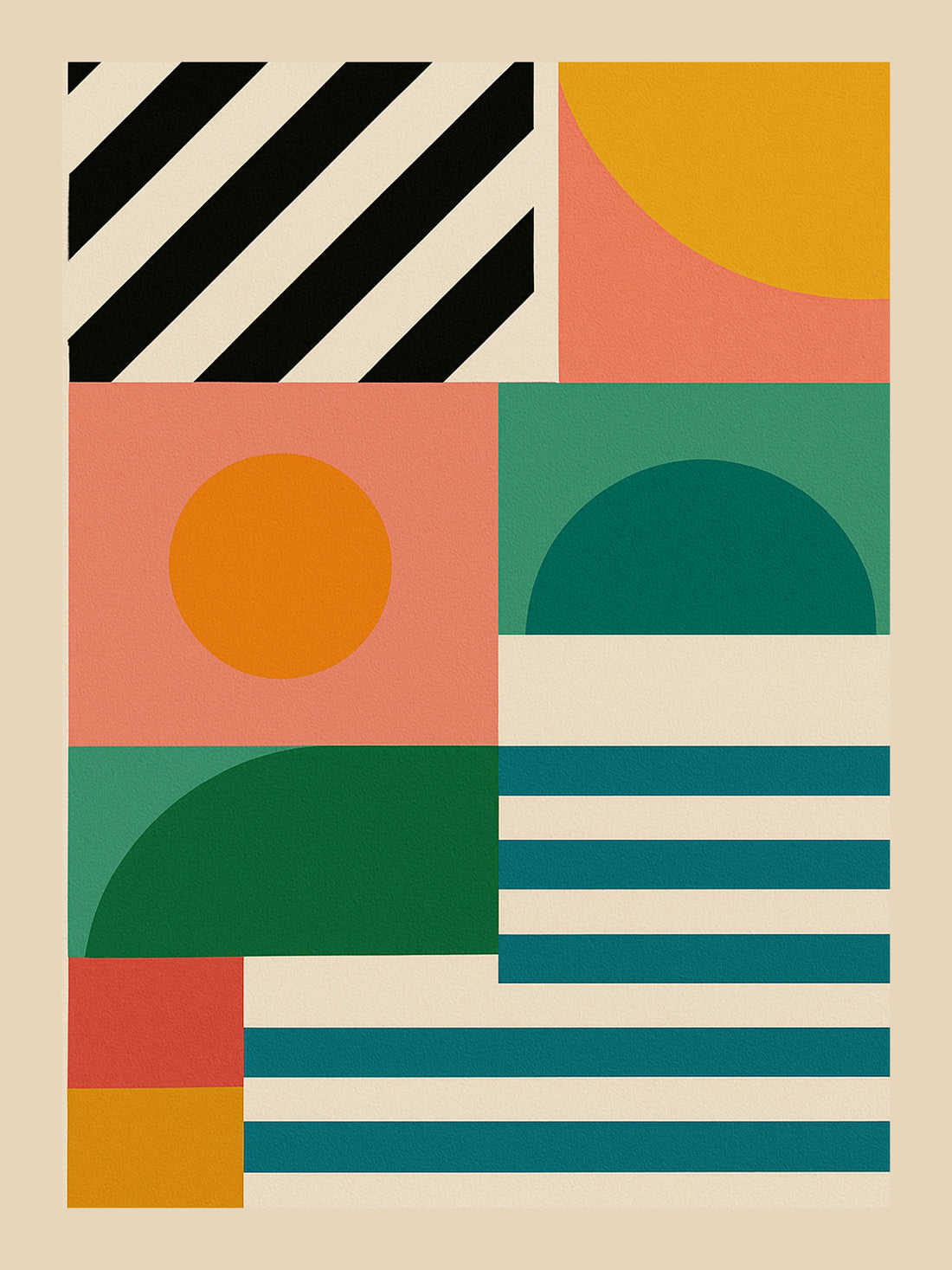 Bauhaus Abstract Geometric Canvas Wall Art – Warm Sun Tones