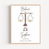 Poster signe Balance avec détails dorés personnalisé décoration chambre enfant