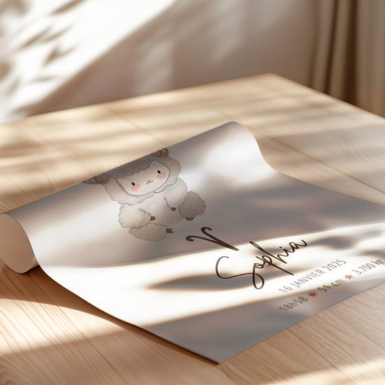 Personalisiertes Aquarell-Poster Sternzeichen Widder mit Widder-Motiv – gerollt, Kinderzimmer-Deko