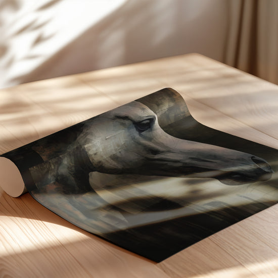 Poster & affiche cheval blanc portrait artistique texturé tons gris beige mockup produit enroulé
