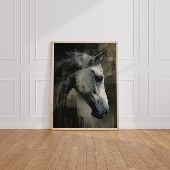 Poster & affiche cheval blanc portrait artistique texturé pour décoration murale salon moderne