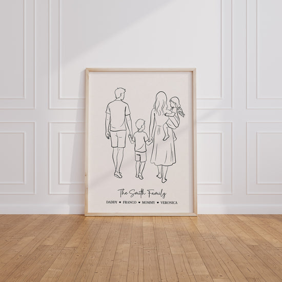 Minimalist line art family wall art — personalized family poster for modern living rooms