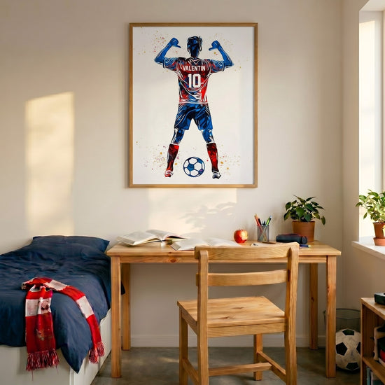 Poster affiche joueur football bleu rouge personnalisé décoration chambre garçon fan équipe France