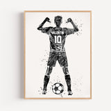 Poster affiche personnalisé joueur de foot noir et blanc prénom numéro décoration chambre enfant