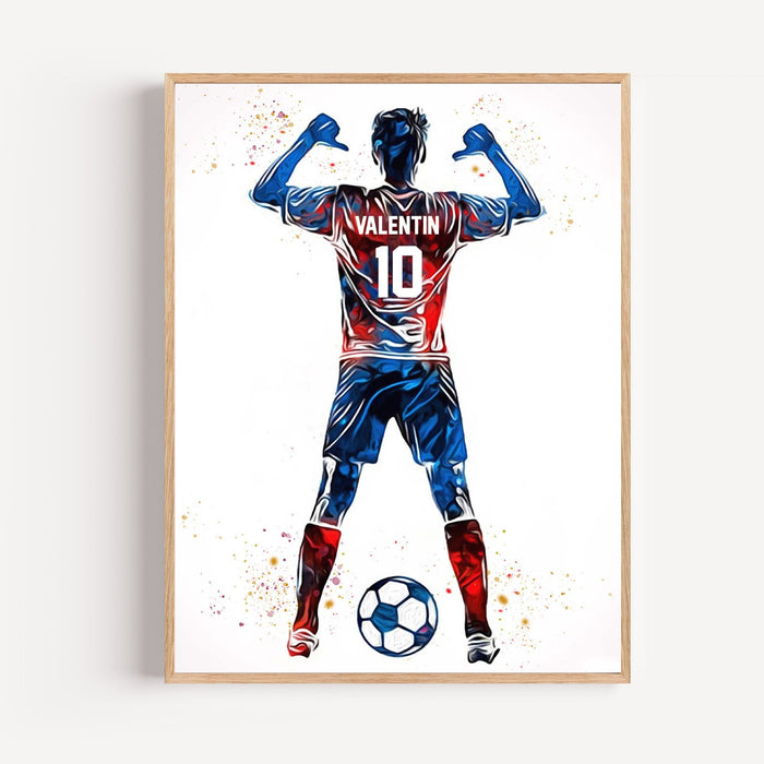 Affiche personnalisée joueur football bleu rouge France décoration chambre garçon foot