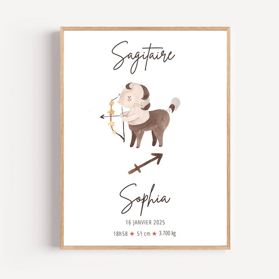 Affiche décorative Sagittaire personnalisée prénom naissance pour chambre bébé enfant