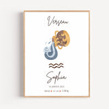 Affiche Verseau amphore dorée illustration aquarelle pour décoration chambre bébé personnalisée