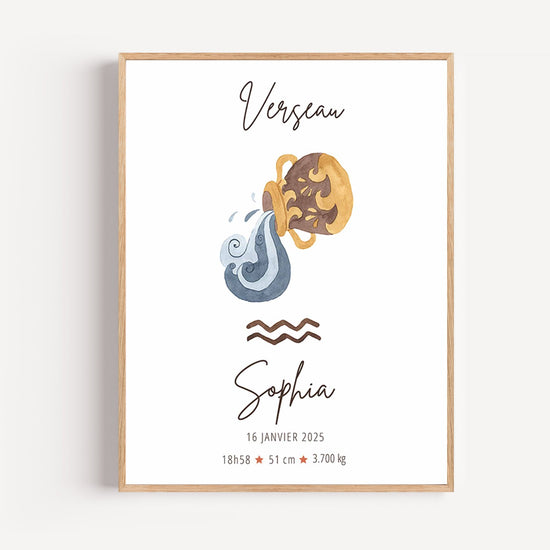 Personalized Aquarius nursery print, gold amphora watercolor wall art for baby room