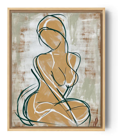 Minimalist line art portrait of a woman on canvas in light, neutral colors – modern wall art