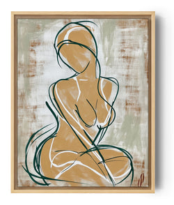 Silhouette féminine assise tableau line art minimaliste