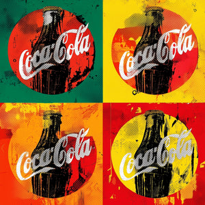 Art mural pop art avec logos de soda sur fonds colorés, style rétro vibrant