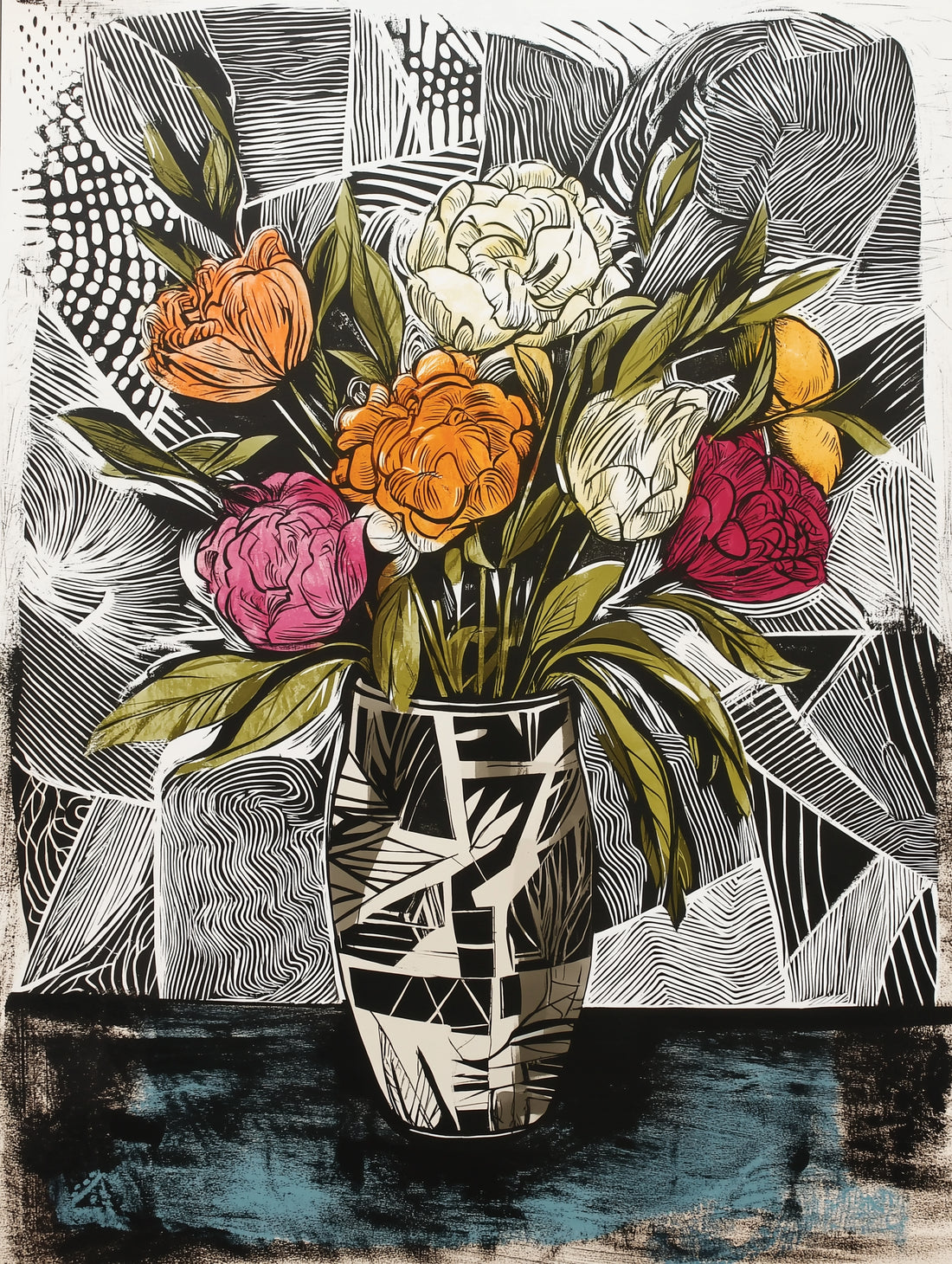 Toile contemporaine Fleurs - Contrastes éclatants