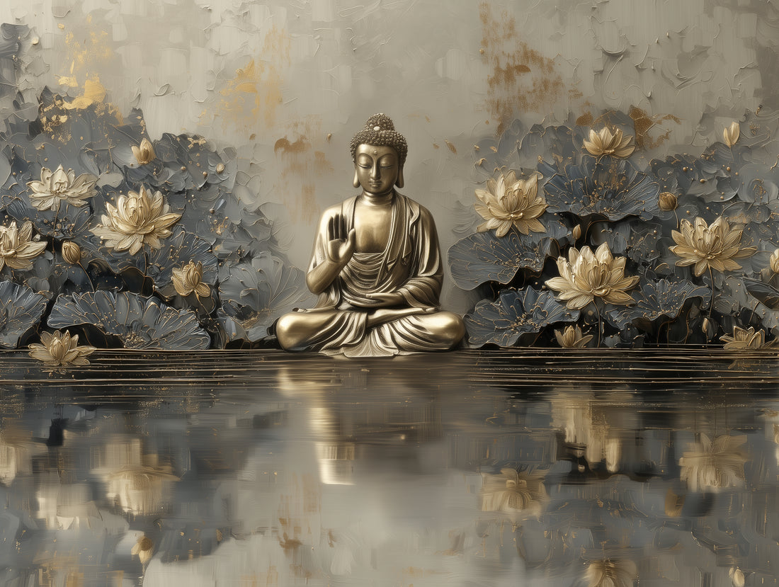 Gold Buddha Wall Art – Lotus Flower Zen Serenity