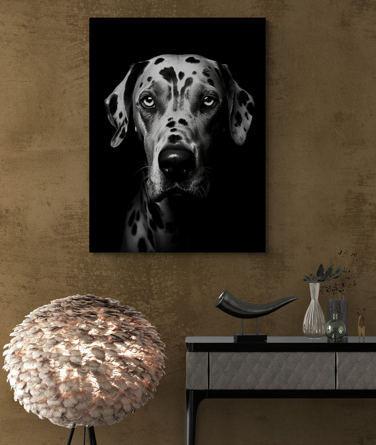 toile murale d'un chien dalmatien accroché dans une salle à manger