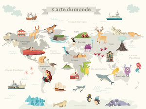 Children's world map, creative canvas, educational, bespoke.