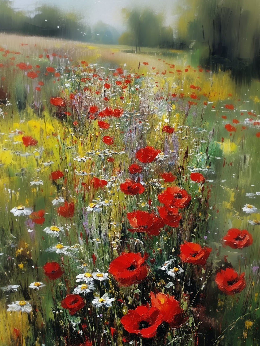 Impressionist Poppy & Wildflower Canvas Wall Art