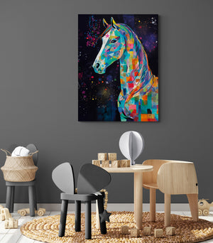 Add a splash of vibrant color with the Colorful Horse Canvas in a child's playroom