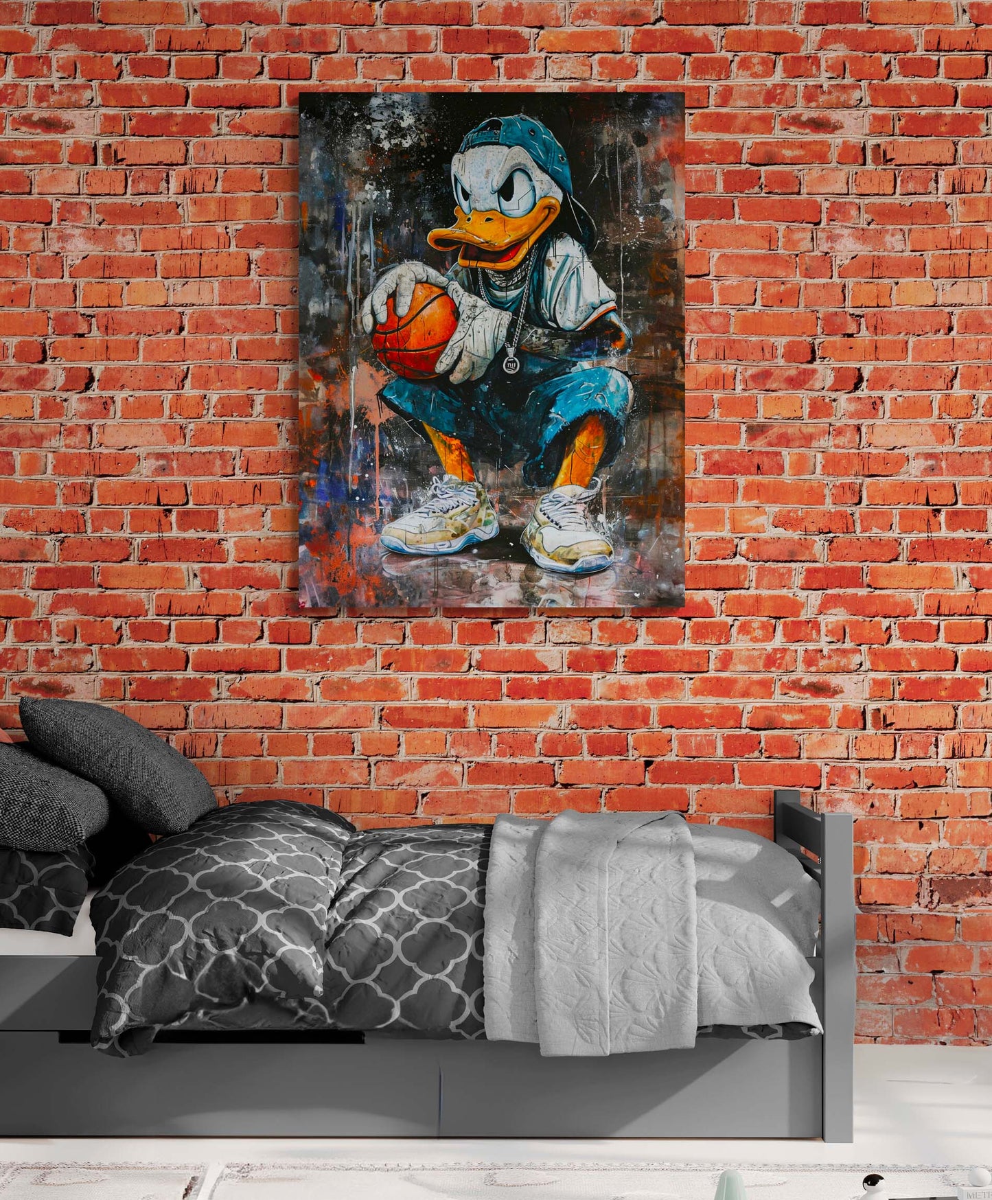 Chambre ado, tableau Donald Duck, style street art.