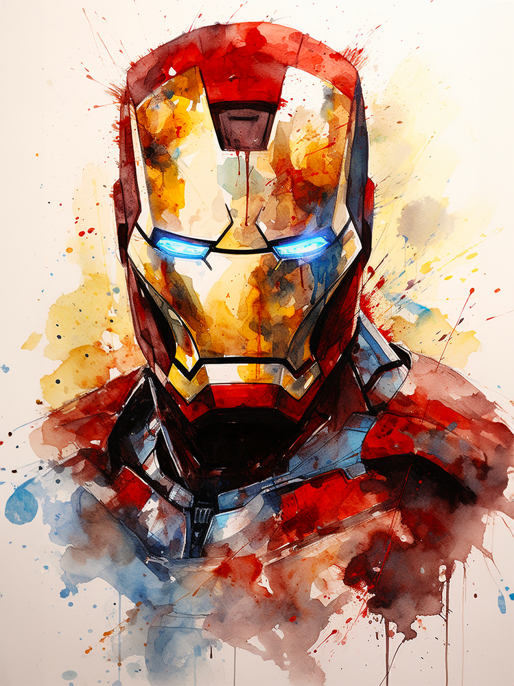 Portrait éclatant Iron Man aquarelle