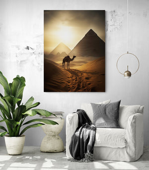 The desert landscape canvas art overlooks a cozy living room, bringing a touch of mystery and serenity.