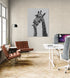 Black and white giraffe duo, Scandinavian style, minimalistic office design atmosphere.