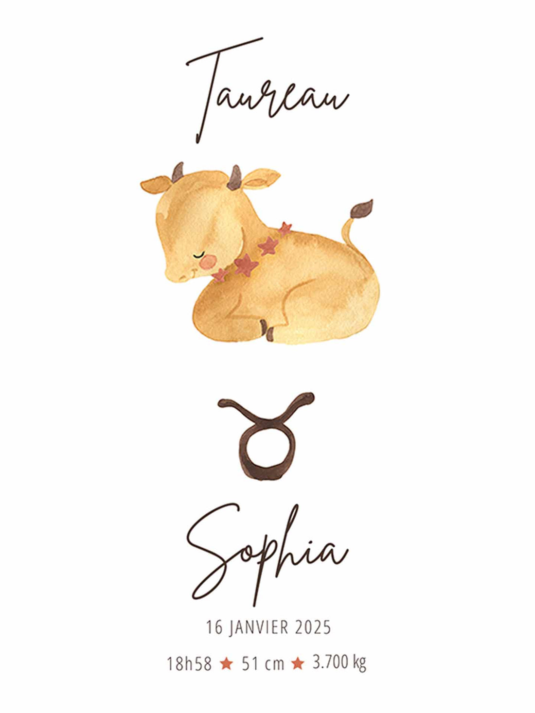 Poster moderne Bébé Taureau – naissance personnalisée