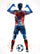 Blue and red soccer art inspired by France national colors, player from behind with arms raised and ball, fluid watercolor style