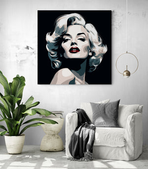 Marilyn Monroe Art Print, adds glamour to a sleek white living room