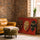 African masks wall art with red background, industrial living room decor