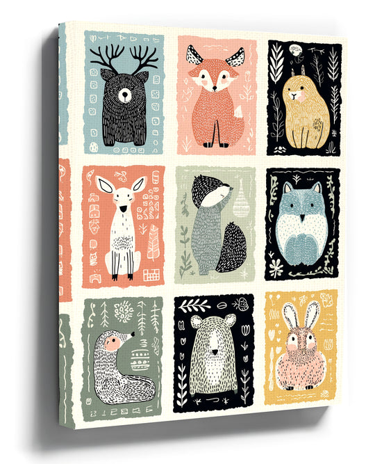 Scandinavian nursery wall art - illustrated forest animals canvas print