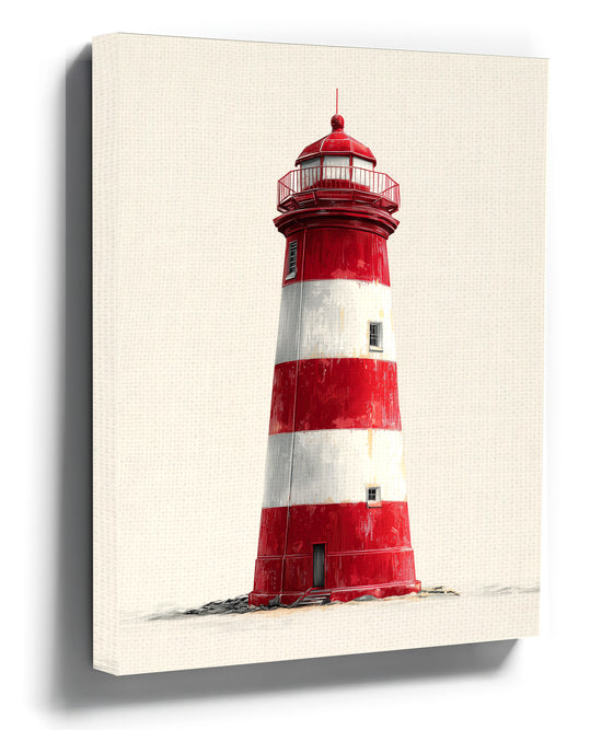Red and white lighthouse wall art for minimalist living room decor