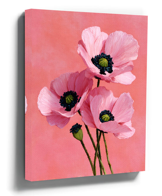 Textured impasto pink poppies canvas by Marjolein Bastiaans – decorative floral wall art in a room setting