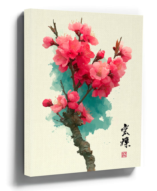Watercolor peach blossom wall art for a minimalist living room