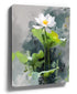 White lotus watercolor wall art with green foliage on a gray background