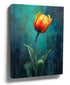 Yellow and orange tulip canvas wall art on a blue-green background for minimalist living room decor