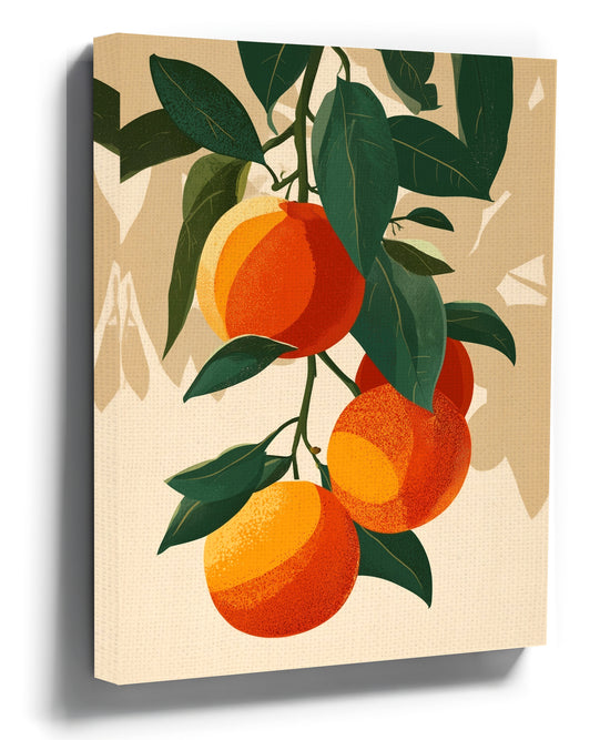 Ripe citrus oranges on branch botanical wall art print, textured pastel pop art