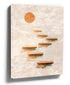 Minimalist wall art with floating stones and a sun in earthy ochre tones