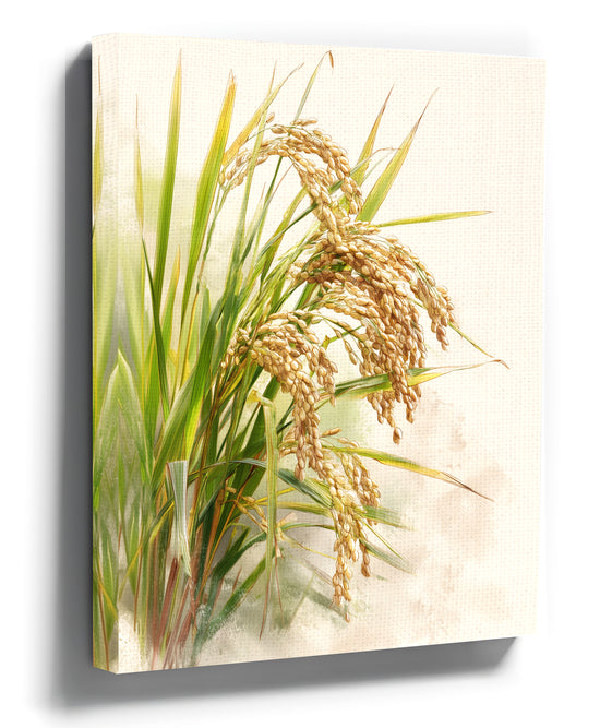 Gold and jade rice stalks botanical wall art for minimalist kitchen decor