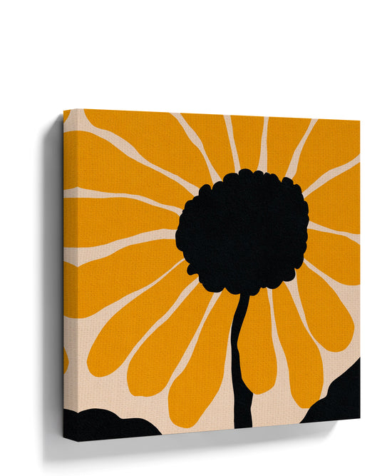 Minimalist sunflower-style canvas wall art in yellow and black