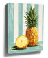Pineapple and slice canvas print, retro wall art with turquoise striped background