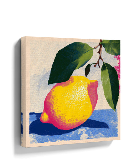 Retro Lemon Canvas Wall Art on Branch – Pop Art Print for Contemporary Kitchen Decor