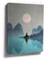 Meditating Buddha silhouette by a moonlit lake – Zen minimalist canvas wall art for living room decor