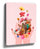 Floral wall art print of open hands with a multicolored bouquet on a pink background