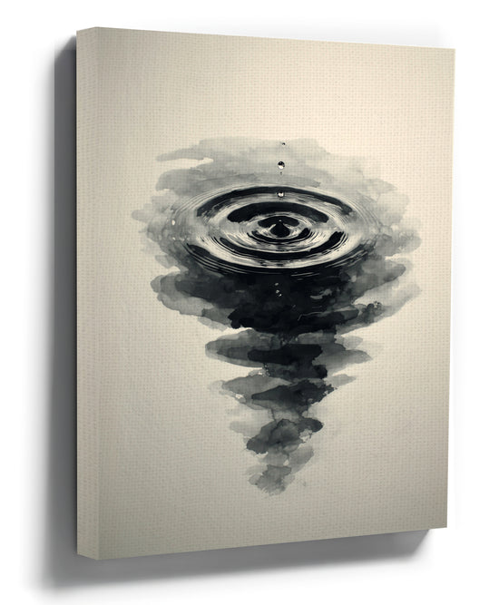 Black and white ink water ripple canvas wall art for minimalist bathroom decor