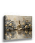 Large gold Buddha canvas wall art with lotus flowers, zen serenity, decorative piece shown in room setting