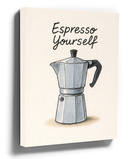 Minimalist black and gray moka pot illustration, Italian stovetop espresso maker coffee wall art